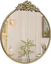 YIDIE Round Mirror, 24''Baroque Style Wall Mirror Metal Frame Circle Mirrors for Entryway, Living Room or Bedroom,Retro Gold