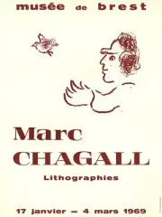 MARC CHAGALL Musee de Brest 25" x 18.75" Poster 1969 Modernism Red, White