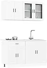 4 Piece Kitchen Cabinet Set Kalmar in White Engineered Wood - Ample Storage with Adjustable Feet, Easy to Clean, Includes Cabinets with Glass Doors, Ideal for Pantry,Kitchen,Closet or Room Furniture