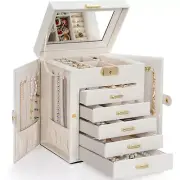 TORIBIO Large Jewelry Box for Women Leather Jewelry Organizer with Mirror & L...