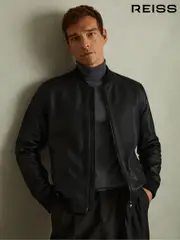 Reiss Black Cast Grained Leather Bomber Jacket (E04234) | $810