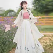[MOOCO MORNING] Green Beige Hanfu Song Dynasty Cardigan Long Waist-Length Skirt Fairy Improved Ancient Traditional Chinese Clothing for Women