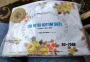 Vintage Percale Fitted sheet yellow cottage roses Full Size Granny Core Cotton