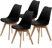 La Bella Replica Retro Dining Chairs with Padded PU Leather Seat and Beech Wood Legs, Black – Set of 4, Minimalist Mid-Century Modern Style for Home, Office, Cafe or Restaurant