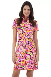 NWT Ladies IBKUL EMMA HOT PINK Short Sleeve Mock Golf Dress - Size L
