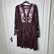 Sundance Women's Sheena Boho Chic Velvet Floral Dress Pink Purple XXL NEW