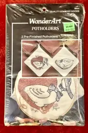 NOS WonderArt Embroidery GEESE & RIBBONS Pot Holders Kit of 2