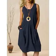 Women's ArmyGreen Navy Blue Orange Summer Spring Midi Dress Cotton Linen Dresses Casual Dress Cotton Summer Dress Basic Classic Casual Outdoor Daily Regular Fi