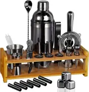 26-Piece Bartender Kit Cocktail Shaker Set Stainless Steel Bar Set Bamboo Stand