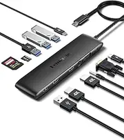[Lemorele] Dual Monitor Adapter USB C Hub Docking Station for Dell/HP/Lenovo/Surface Laptop, 12 in 1 Triple Display Hub Adapter w/2 HDMI 4K+VGA+10Gbps 2 USB3.2+2 USB2.0+100W PD+USB C Data+SD/TF+Audio