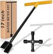 17 Inch Water Meter Key With 4-Way Multi-Functional Utilities Key, Enforced Rebar Water Shut Off Tool Wrench T-handle for Curb Main and Water Meters, Underground Stop or Waste Valves