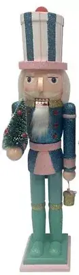 Wooden Christmas Nutcracker, 15", WHITE MALE IN BLUE & AQUA WITH PINE TREE, HT