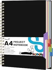 Koogel Spiral Notebook with Tabs, 5 Subject Spiral Notebook College Ruled with Removable Dividers, 200Pages Lined Journals for Women Journals Note Taking Work School Gifts, 8.5x11.5 Inch, Black