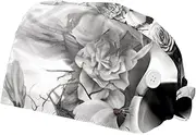 [YTYVAGT] 2-Pc,Scrub Bouffant Caps,Workout Hat with Sweatband Headgear for Women,Flower Art Skull Pattern