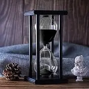 Hourglass Timer with Black Sand, 60 Minute Wooden Frame Sand Timer, Creative Handcraft Decoration