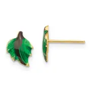 14K Yellow Gold Madi K Enameled Leaf Post Earrings