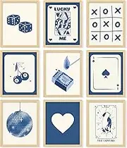 97 DECOR Blue Lucky Poster - Playing Card Wall Art, Poker Room Decor, Blue Trendy Wall Art, Funky Posters Aesthetic Pictures, Retro Ace Prints Queen of Hearts Decor for Bedroom (8x10 Inch | 20x25 cm UNFRAMED)