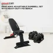 Powertrain 80KG Adjustable Dumbbell Set with Heavy-Duty FID Bench