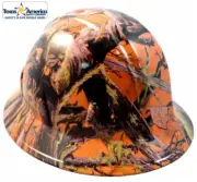 American Camo Orange Hydro Dipped Full Brim Hard Hat with Ratchet Suspension