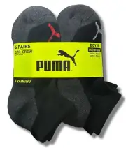 PUMA SOCKS BOYS X6 - QUARTER 243 ZACK - SZ MEDIUM - SHOE SZ 9-3.5 - BLACK 6 PACK