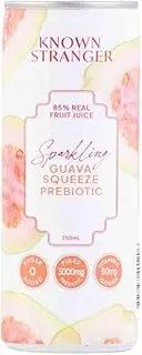 Known Stranger Prebiotic Sparkling Juice | Guava Squeeze | 24 x 250ml Can. Real Fruit Juice, Soda or Go-To Mixer. Flavoured Prebiotic drink For Gut Health. Drinks Inc Vitamin C & No Added Sugar
