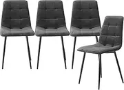 LEVEDE Dining Chairs, Set of 4 Kitchen Chairs,Soft Velvet Reading Seating, Chic Nursing Seats, Home Furniture for Dining Room, Living Room, Cafe, Meeting Room, Load Up to150kg (Grey)