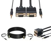 25FT - SVGA Male/Male + 3.5mm Aux Audio Cable Jack for Monitor PC Projector TV