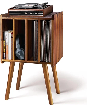 Wooden Record Player Stand, Vinyl Storage Holder Table with 4 Cabinets, Holds up