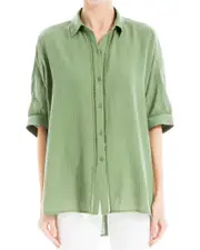 Max Studio Elbow Sleeve Button Front Shirt