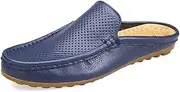 [Jakcuz] Mens Loafers Backless Genuine Leather Mules Breatheable Openwork Uppers Lightweight Casual Driving Shoes