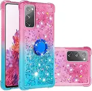 Glitter Phonecase für Galaxy S20 Lite Silicone, Transparent Case with Ring Holder Bling Liquid Cover Bumper Scratch Protection Case compatible with Samsung Galaxy S20 Lite/S20 FE 4G 5G/S20 Fan Edition