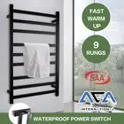 128W Stainless Electric Heated Towel Rail Rack Ladder Warmer 9 Square Bars Black