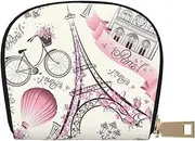 [JEJEA] Paris Eiffel Tower Flower Print Credit Card Holder Wallet, Small Card Holder Wallet with Zipper,Leather Card Holder, White, One Size