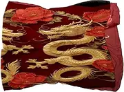[Diusye] Silk Scarves Gold Dragons Poppies Branch Prints Long Chiffon Scarf Wrap Shawl for Women