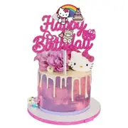 Hello Kitty Theme Glitter Birthday Cake Topper Kids Birthday Decorations