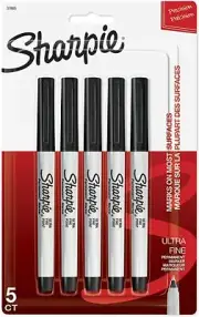 NEW Sharpie Permanent Markers, Ultra Fine Point, Black, 5/Pack