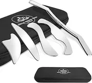 5 in 1 Stainless Steel Gua Sha Muscle Scraper Tools Set, Scraping Tools Kit for Physical Therapy, IASTM Tools, Guasha Tools for Deep Tissue Massage with Storage Bag