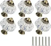 Zernmiarder Ivory & Blue Pumpkin Knobs 6 Pack Ceramic Cabinet Knobs Vintage Drawer Pulls - Antique Dresser Pulls with Screws - Blue Flower