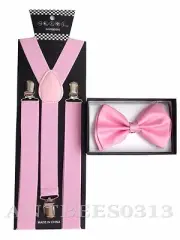 Blush Light Pink SUSPENDERS And BOWTIE Matching Set Tuxedo Wedding Prom