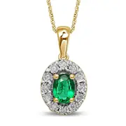 Bevilles 9kt Yellow Gold Created Emerald & Diamond Necklace
