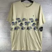 Men’s Volcom Yellow Floral Parables Blocked Crew Shirt Size Logo L NWT SS Skate
