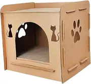 GANAZONO Cat Cardboard House with Scratching Board Lightweight Indoor Cat Scratcher for Play and Rest Kittens
