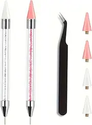 DIY Nail Art Tools Rhinestone Removal Tool (Set of 2) Rhinestone Applicator Double Ended with 4 Extra Wax Tips and 1 Tweezer