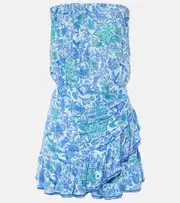[Poupette St Barth] Poupette St Barth Printed strapless minidress AU 10 blue