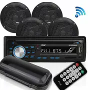 Pyle Marine Bluetooth Receiver Stereo System w/ 2 Pair 6.5 Inch Speakers, Black