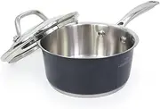 HOMICHEF Matte Polished Navy Gray Nickel Free Stainless Steel 0.95 L Saucepan with Glass Lid (No Toxic Non Stick Coating) - Small Saucepan Induction Pan with Lid - Elegant Non Toxic Cookware