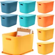 Hoolerry 8 Pieces Colorful Storage Bins with Lid and Handle, Plastic Stackabl...