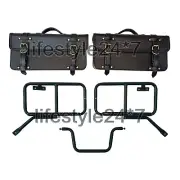 Fit For Royal Enfield "Pannier Rails & Leather Bags Pair Black" For Himalayan (for: Royal Enfield)