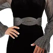 [CWCYYDSYY] Women's Studded Vintage Wide Waistband Cinch Belts Rivet Elastic Fashion Leather Stretchy for Dresses