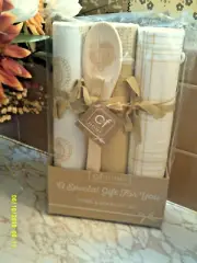C&F-TURKEY TIME AND PLAID KITCHEN TOWELS & SPOON SET- 2024-NEW IN BOX